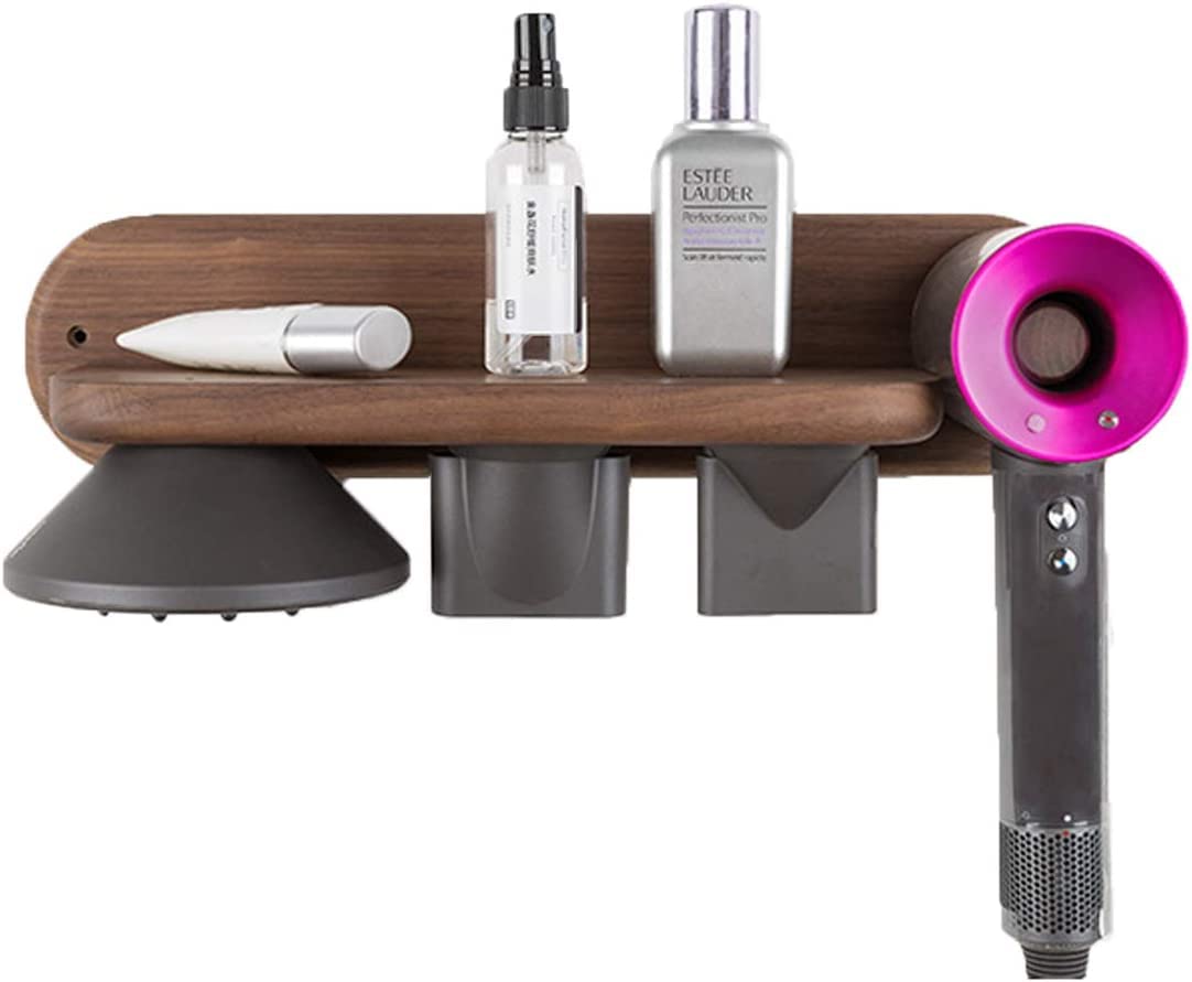 Impermeabile Supporto Per Asciugacapelli Appendini Magnetici Supporto A Parete Per Asciugacapelli Per Dyson Supersonic, Diffusore E Ugelli Doppi, Supporto Presa Cavo (L, Legno di Noce)