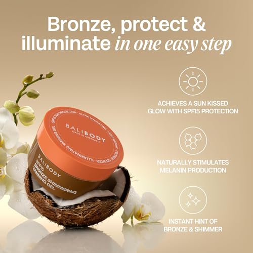 Bali Body Bronze Shimmering Tanning Gel SPF 15 – Sun-Kissed Glow with Coconut Scent, Carrot Root & Vitamin E – Organic Bronzer & Shimmer Sunscreen for Quick Tan, Hydration & Even Skin Tone - Image 5