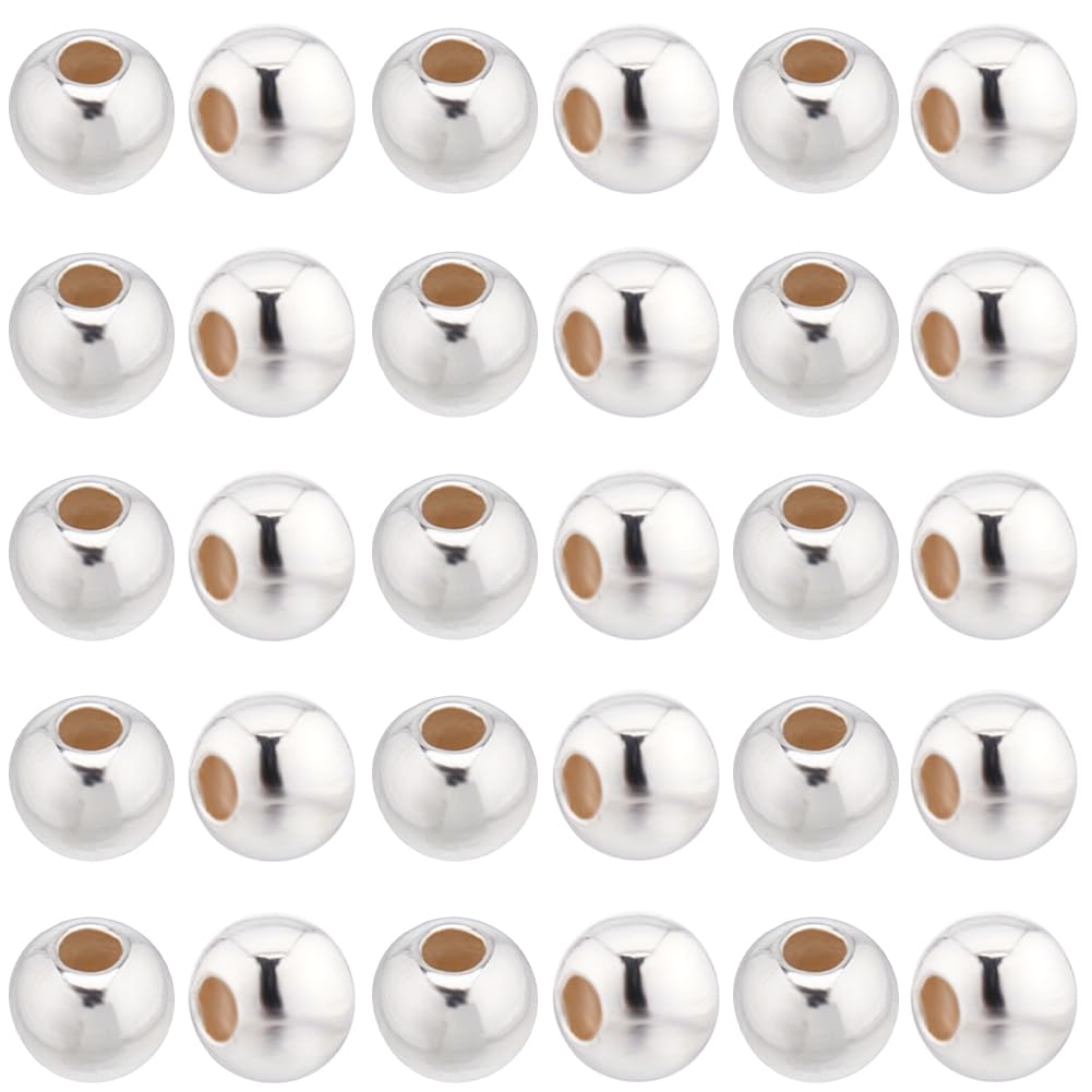 SUNNYCLUE 1 caja 50 piezas 925 cuentas de Plata Esterlina Genuinas Cuentas Redondas de 4 mm Cuentas de Bola Lisas Sin Costuras Rondelle Cuentas Espaciadoras Sueltas Espaciadores de Metal para Hacer Jo