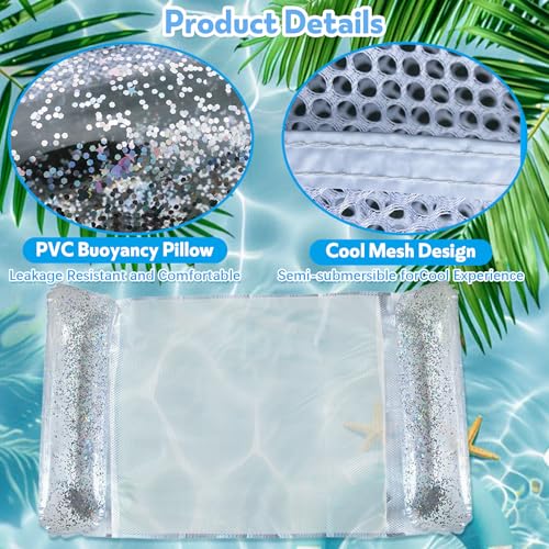 4 Stück Aufblasbares Schwimmbett, Pailletten Aufblasbare Wasserhängematte mit Schwimmring Wasserball Pumpe,4-in-1-Multifunktions Pool Luftmatratze für See Strand Schwimmbad Wasserspaß