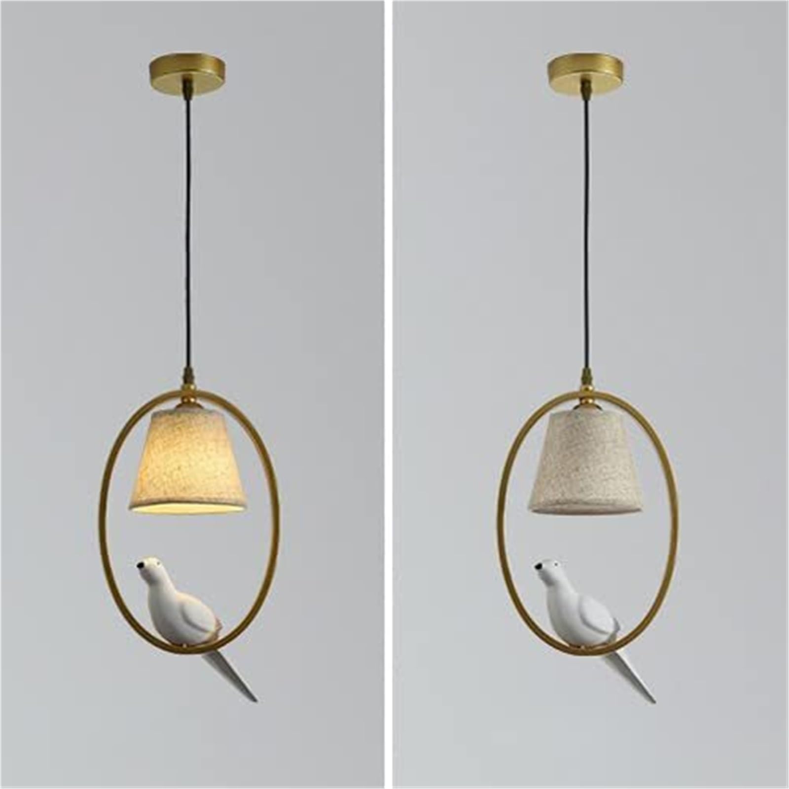 Lampada a Sospensione Moderna in Resina a Forma di Uccello, con Paralume in Tessuto, lampadario Ovale in Metallo, lampadario per Sala da Pranzo, Camera da Letto, lampade sospese (o