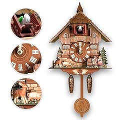 STRONGBERRY Brown Handcrafted Cuckoo Wall Clock with Silent Movement, with Pendulum and Chiming