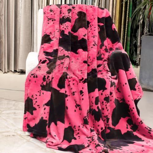 Image of Hot Pink Throw Blanket for Women, Soft Warm Cozy Fleece Blanket for Teenage Girl Dorm Bedroom Y2K Room Decor, Cute Pink Gifts for Birthday Graduations Mother's Day Easter, 50x60 Inches