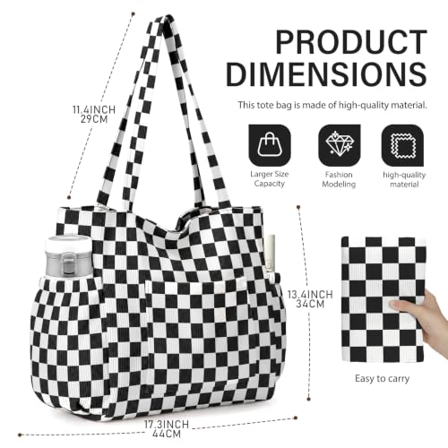 Large Capacity Corduroy Tote Bag for Women Aesthetic Checkerboard Bag - image 7