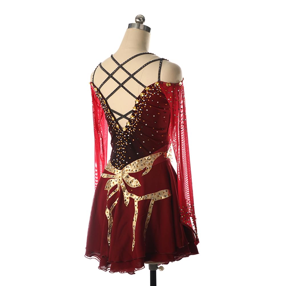 Abito Pattinaggio Artistica Ballerina, Oro Strass Tutu Vestito Danza Classica Donna Body da Ginnastica Ritmica Abito da Latino Americano Balletto