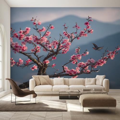 Papier peint fleurs de cerisier pour cacher les défauts du mur