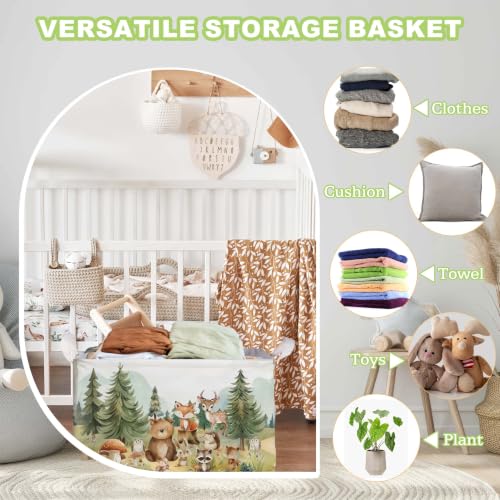 Image of Cute Animals Storage Baskets, Woodland Nursery Decor, Woodland Baby Shower Decorations, Large Squarecanvas Laundry Hamper With A Waterproof PECoating, Foldable Kids Toy Clothes Bins for Bedroom