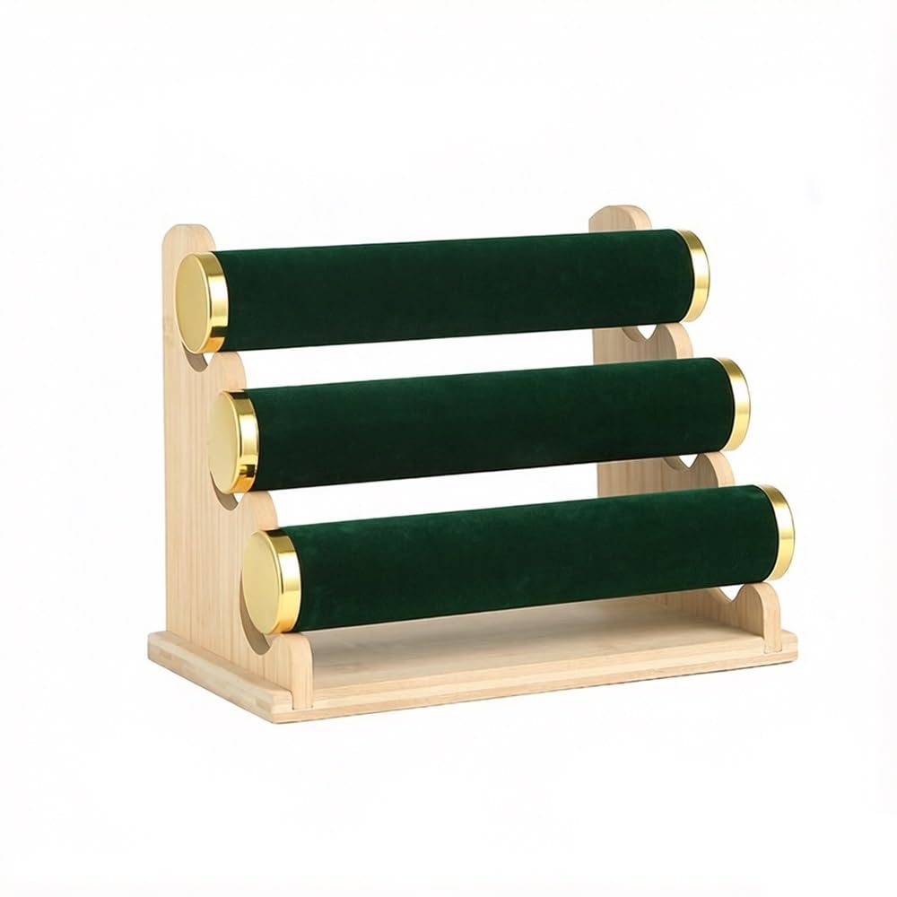 FAJNUZI2024 Jewellery Display Stand Wooden Three-Layer Jewelry Display Stand Removable Tiered Bracelet Holder(Green)