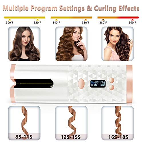 Cordless Automatic Hair Curler-KFF Portable Electric Wand Curling Iron-Recharger Auto Crimper Hair Waver with LCD, 6 Temperature & Timer Settings, Auto Shut-Off Hair Styling Tools for Women