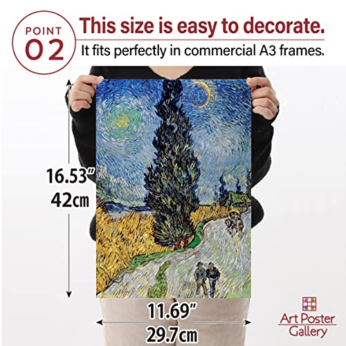Vincent Van Gogh “ Road With Cypress And Star ” Poster 16.53Inch×11.69Inch(A3)【Made In Japan】＜Fine Art Paper Print＞Print On A Thick Sheet Of Paper Painting Wall Art #TOP4