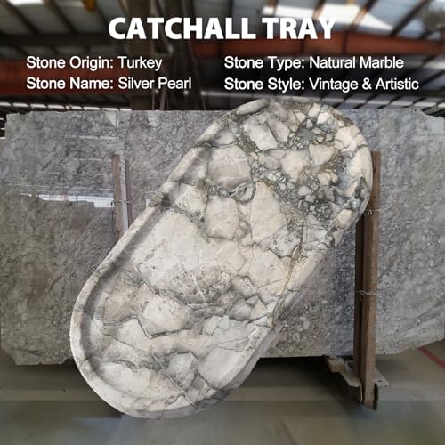 Image of Koville Turkish Natural Travertine Tray, 12 inchx6 inch Vanity Decorative Tray for Countertop Organizer, Catchall Tray for Perfume, Candles, Jewelry Dish