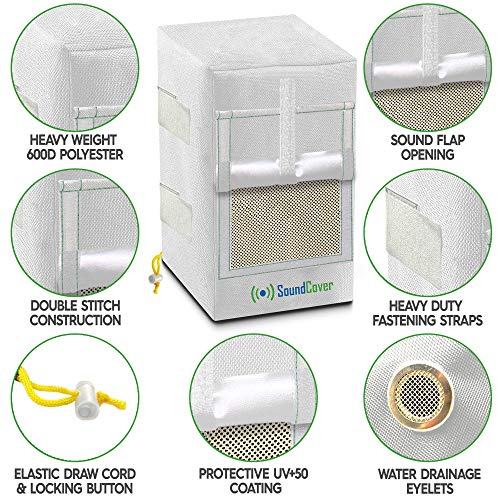 Image of Two White Waterproof 600D Outdoor Speaker Covers for C-Bracket Mounted Speakers - Fits Yamaha NS-AW294, Polk Atrium 6, Bose 251 (Max Dimensions: H 13.6 inch x W 7.9 inch x D 8.9 inch)