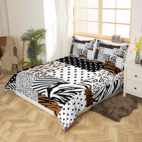Animal Print Comforter Cover Full Size Zebra Giraffe Safari Bedding Sets Tiger Leopard Duvet Cover Set Jungle Cheetah Polka Dot Patchwork Bedspreads Cover Exotic Bedding Collection For Men Women #TOP1