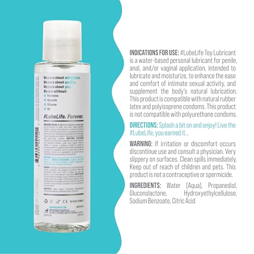 Image of LubeLife Water Based Lube - Toy-Safe Personal Lubricant for Men, Women & Couples, Travel Size, Non-Staining, Easy Clean-Up, 4 Fl Oz (Pack of 2)