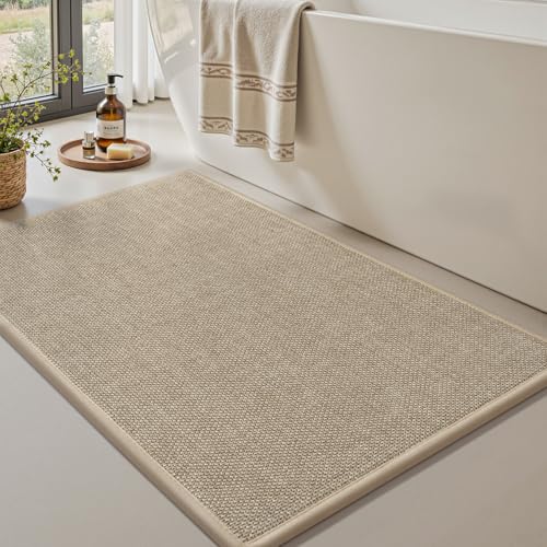 Bath Mats for Bathroom Rugs Non Slip Washable Absorbent Bath Mats Quick Dry,Upgraded Soft PVC Backing Ultra Thin Bathroom Rug Fit Under Door,Washroom Mat Large Bath Rugs,20"x32",Beige 20"x32