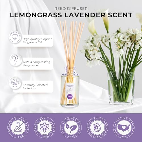 DANI Naturals Reed Diffuser Set - Calming Lavender Lemongrass Scent - Aromatherapy Essential Oils - Alcohol-Free, Non-Toxic - 10 Sticks - 3.5 oz - Image 3