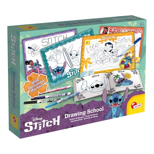 Lisciani - DISNEY STITCH - Escuela de Dibujo Stitch - Kit de dibujo y colorear para niños 5+ años- 4 Pizarras Borrables, Rotuladores y Cuaderno de Ejercicios - Aprende a Escribir y a Dibujar