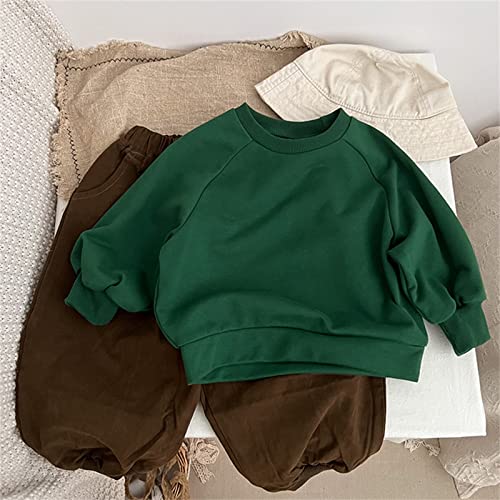 Generic Unisex Sweatshirt Pure Color Crew Neck Pullover Long Sleeve Soft Cotton Casual T-Shirt for Kids (Green, 4-5 Years)2