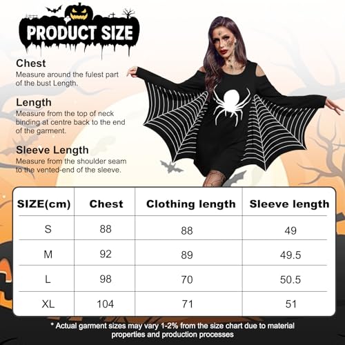 Spinnen Kostüm Damen, Halloween Kostüm Damen Spinnen Set, 1 Halloween Spinne Kostüm + 1 Spinnenstrümpfe + 10 Spinnenaufkleber, Spinnenkleid, für Erwachsene Halloween Fasching Karneval Cosplay (M)