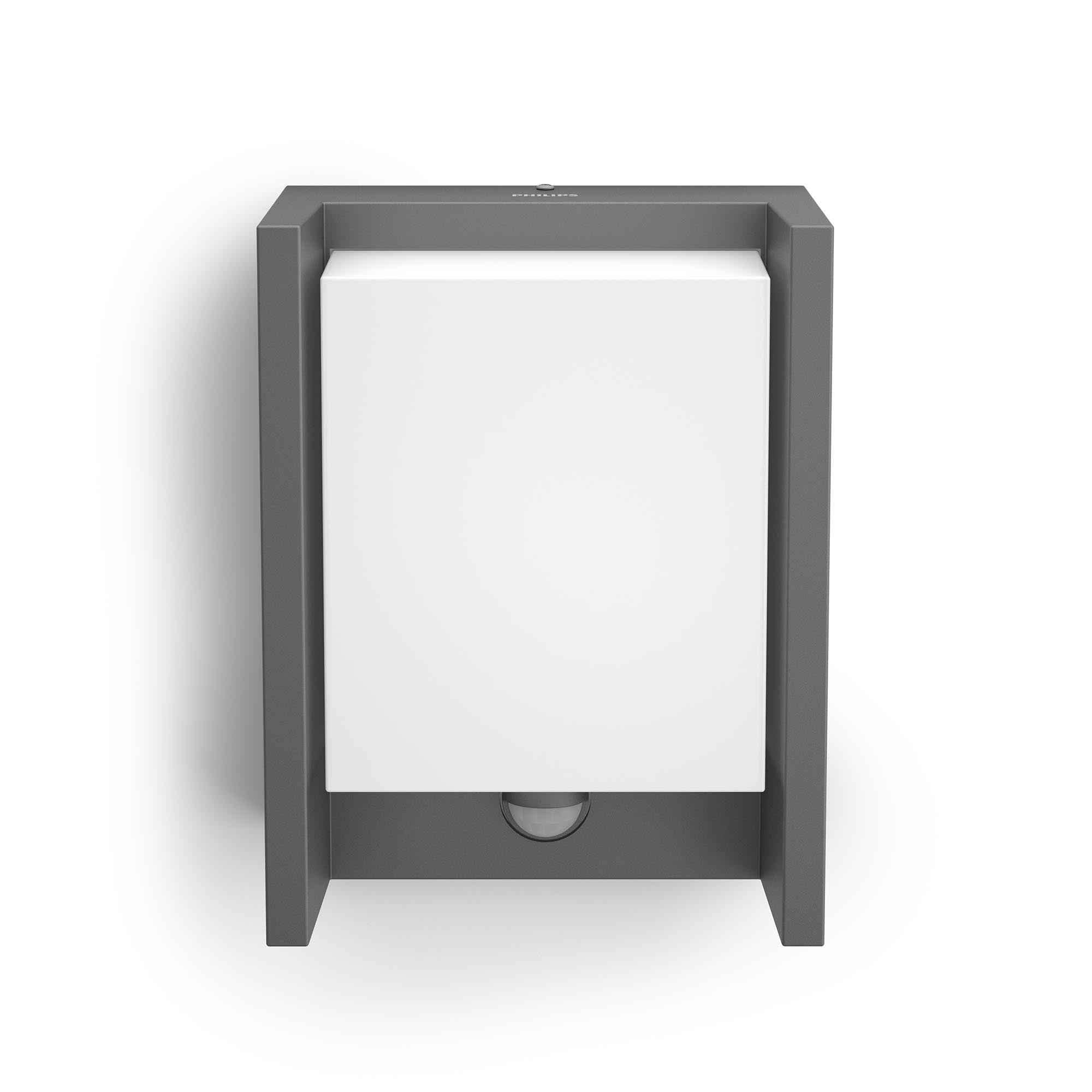 Philips myGarden Arbour - Aplique con sensor de movimiento, iluminación exterior, LED, 6 W, aluminio, luz blanca cálida, IP44, color antracita