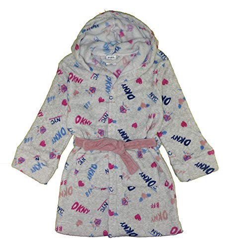 DKNY Big Girls Plush Fleece Hooded Robe Light Heather Grey