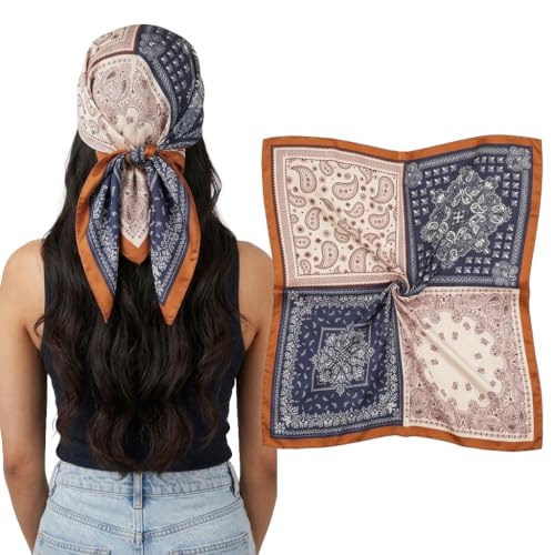 Image of SANNIDHI Silk Like Head Scarf for Women Stylish Vintage Hair Scarf Floral Print Square Bandana Gift