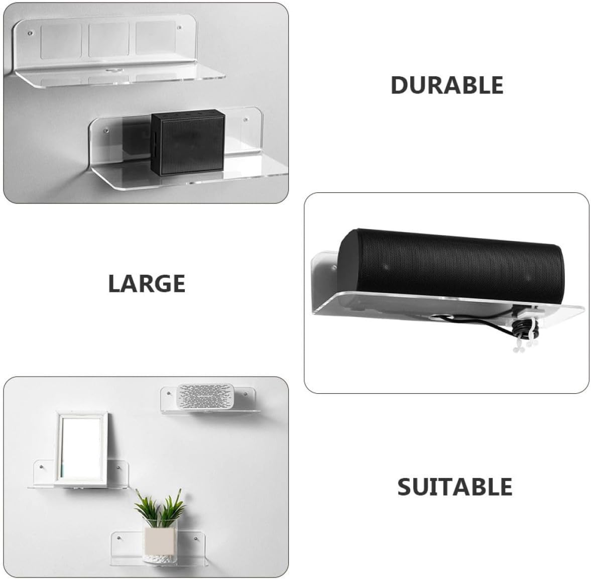 Acrylic Wall Speaker Stand 2pcs Speaker Holder Shelf for Office and Gaming Room Audio Storage Organizer