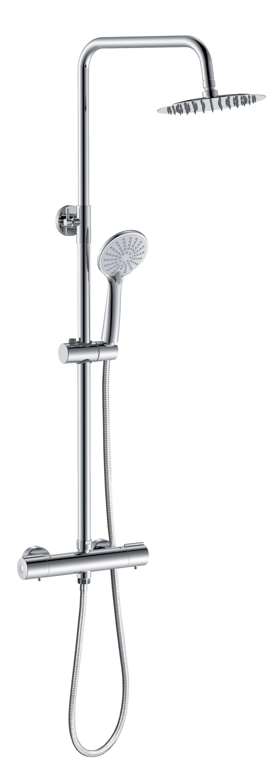 EVOLVE WRAS Approved Thermostatic Shower Mixer, Constant Safe Temperature Control, No Scalding or Cold Shocks, Luxury Chrome Shower Rail with Rainfall Head, Anti-Kink Hose, Easy Install