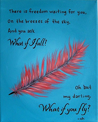 What If I Fall Oh But My Darling What If You Fly Inspirational Quote Wall Art Feather Painting Print Artwork Decor Unframed (12X16) #TOP8