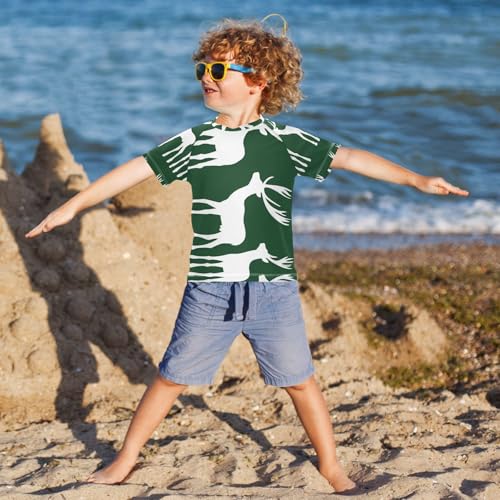 Boys Short Sleeve T-Shirts Deer Elk Animal Green Rashguard Kids Swim Shirts Sun UPF 50+4