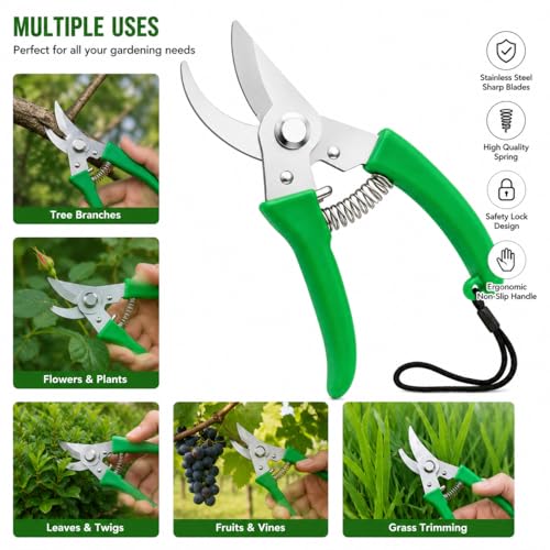 Image of Premium Garden Pruning Shears for Gardening Sharp Stainless Steel Blade Secateur Cutter with Safety Lock & Comfort Grip Heavy Duty Plant Cutter Tool for Branches, Flowers & Stems gardening tool