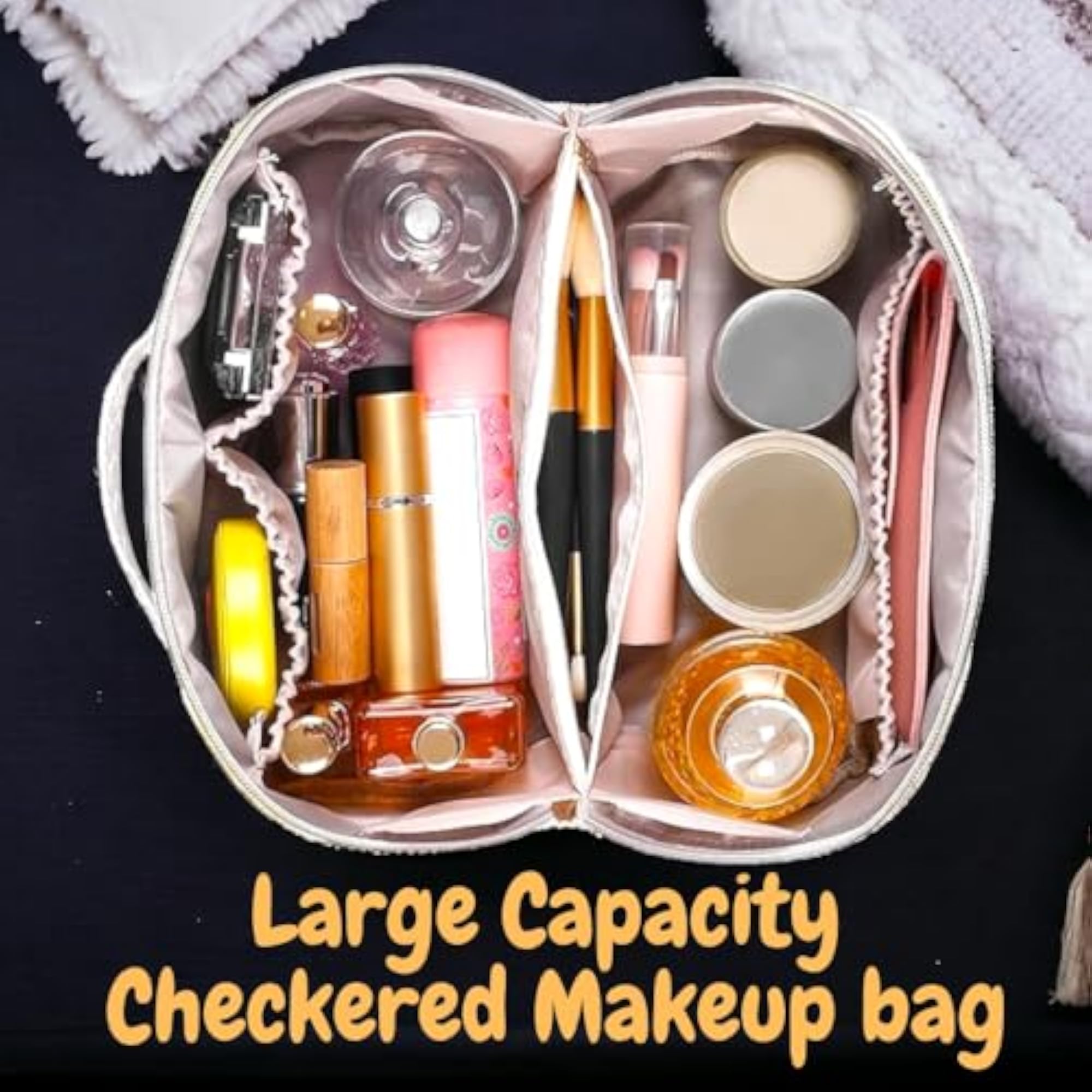 Cosmetic Pouch with Handle, Travel Makeup Organizer