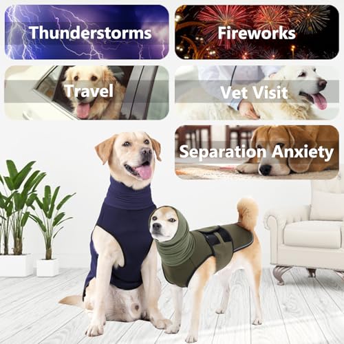 Image of Dog Anxiety Jacket, Skin-Friendly Thunder Vest for Dogs - Dog coat with Collar for Thunder & Fireworks - Keep Pet Calm Without Medicine & Training, Anti Anxiety shirt for Dogs (C Dark Blue, XS)