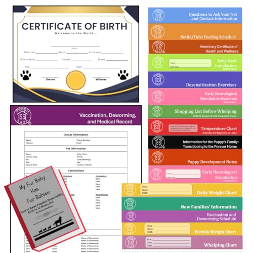 Dog Breeding Supplies and Charts- Puppy Birth Planning, Vaccine Record Book to Track Dewormer for...