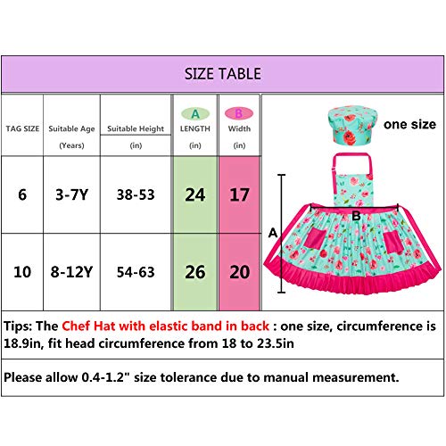 Mhjy Kids Apron Hat Set For Girls Vintage Pleated Skirt Aprons With Adjustable Strap Pockets For Baking Cooking,Aqua Green Floral,Large (8-12 Years) #TOP5