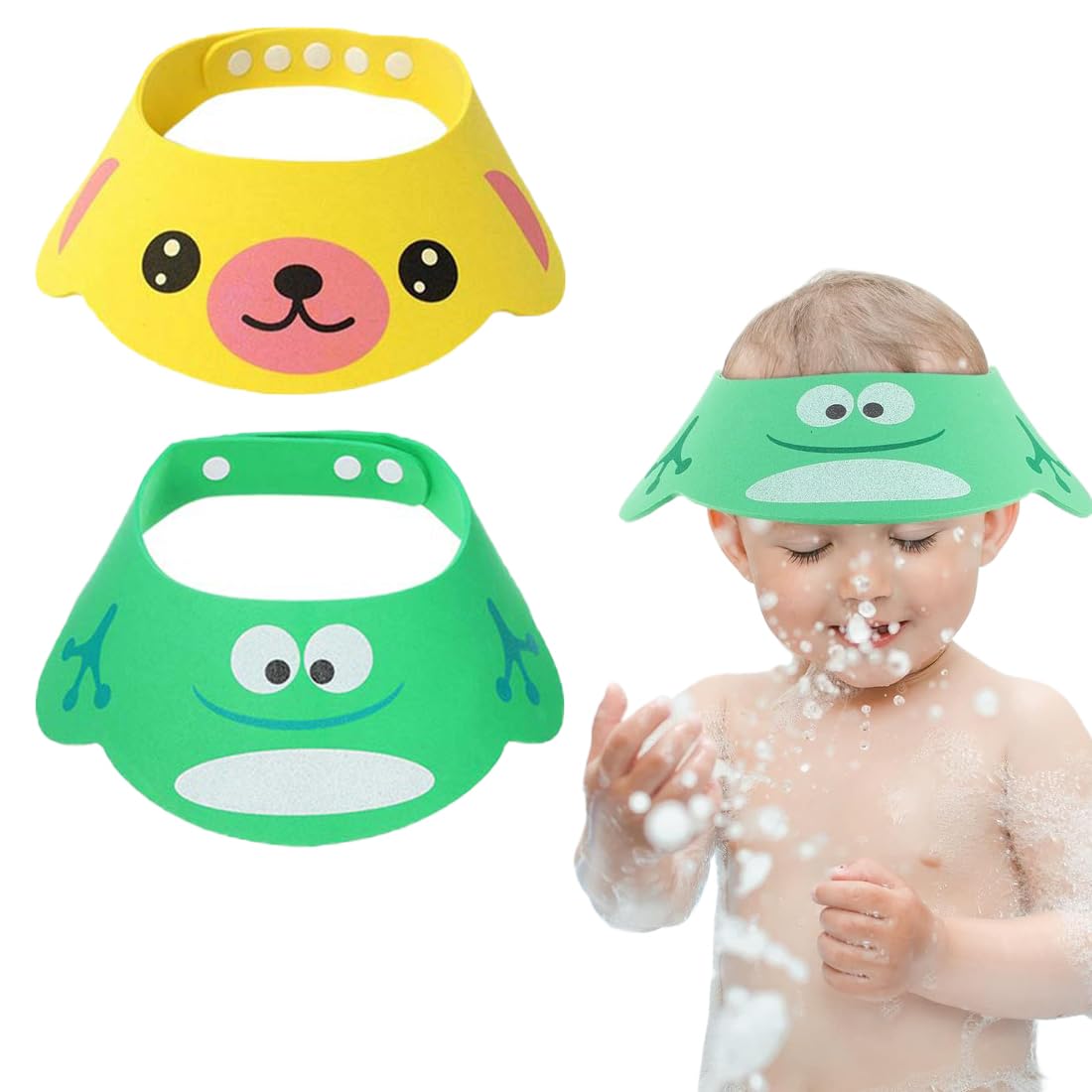Cuffie da Doccia per Bambini,2 PCS Doccia Cap per Bambino Sicurezza Regolabile Cappello Cuffia In Morbido Silicone Visiera Bimbi per Evitare che l'Acqua Scorra Agli Occhi e al Viso