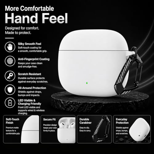 Image of Anvique Silicone Case Cover for Oneplus Nord Buds 4 Pro, Scratch Resistance, Shock Absorption, with Premium Carabiner (White T)