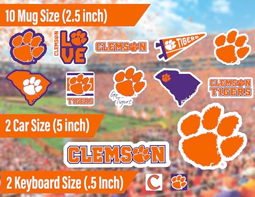 Image of Clemson Tigers Stickers & Decals 14 Pc Set for Car, Laptop & Bottle