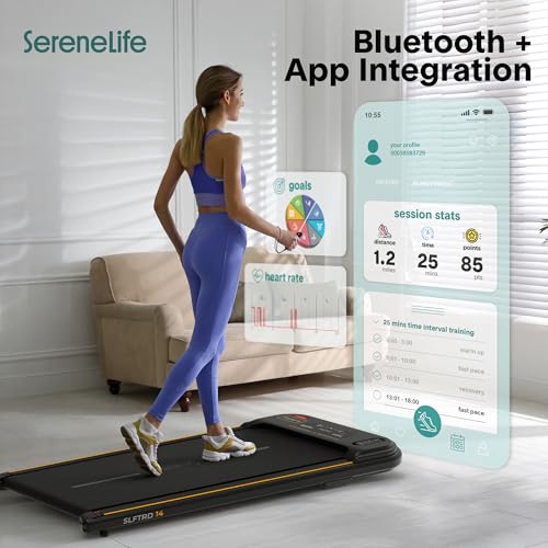 Image of SereneLife Portable Foldable Treadmill with Remote Control, 8.7 MPH Smart Speed Control, Treadmills for Home, Under Desk Treadmill for Home Office, Shock Absorption, App Support, 265lbs Limit