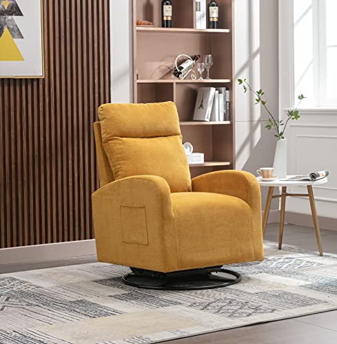 Image of Kurhwyss Swivel Glider Chair for Nursery, Modern Rocking Chair with High Back and Storage Pocket, Upholstered Accent Rocker with Solid Metal Base for Living Room, Bedroom (Yellow)