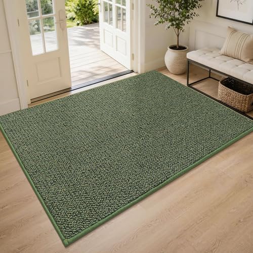 Image of BEQHAUSE Dirt Trapper Door Mat 48 inch x 72 inch, Non-Slip Washable Doormats Entrance Mat, Dirt Resistant and Absorbent Welcome Mat, Low Profile Floor Mats for Front Back Door and Entryway, Green