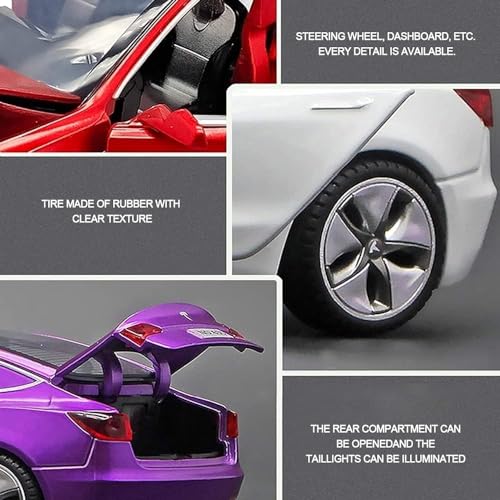 Image of 1:32 Scale Car Tesla Model X90 Alloy 1 /32 Diecast Model Car w /Sound & Light Pull Back Model Mini Vehicles Toys for Kids (Red)