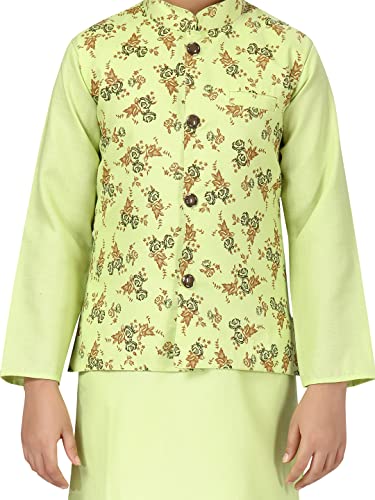 Image of Aarika Boys Light Green & White Color Sherwani With Pyjama & Waistcoat