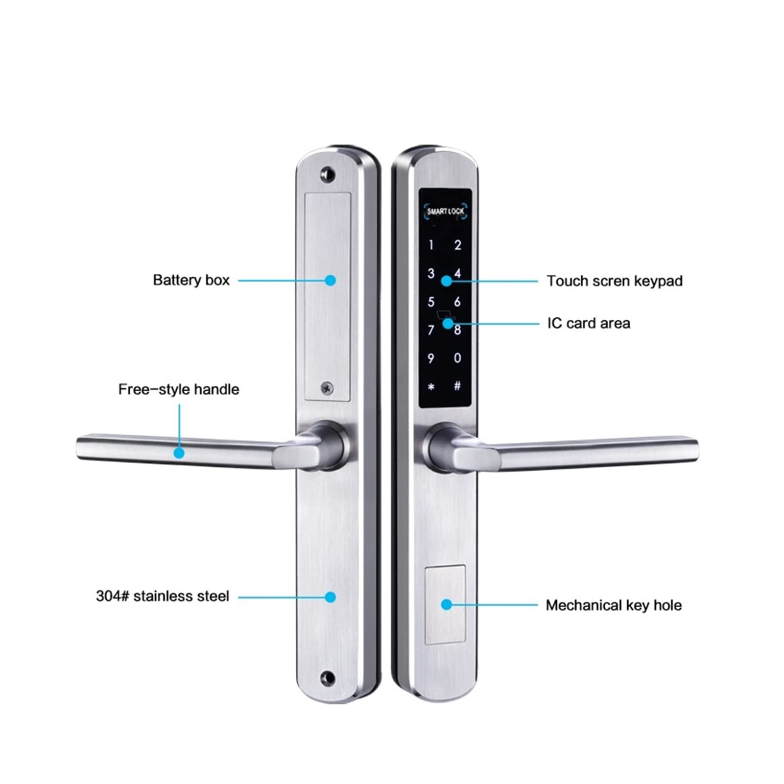 Lock App intelligent Serrure coulissante WIFI Verrouillage électronique Bluetooth Digital App Code du clavier Rfid Carte sans clé(6085 silver)