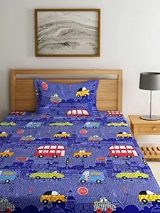 Aroma Brand -Single Bedsheet for Kids Cute Cartoon Bedsheet for Kids Room Single Bedspread Made with Pure Microfiber (Size 60 X 90 Inches) 1 Bedsheet with Pillow Cover (Buses)