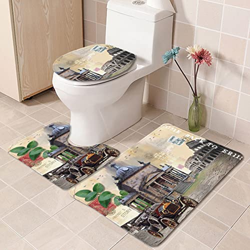 Badematten Set 3 teilig,Toilettenmatte Set,3er Badgarnitur Badezimmer Matte Set Dusch Bade Matte Vorleger Teppich 3D…