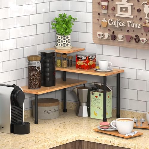 Image of Rellon Industries 3 Tier Spice Rack for Kitchen Counter Top Organizer Shelf Storage Rack,Container Rack, Space Saving,Bathroom Shelves (wooden)