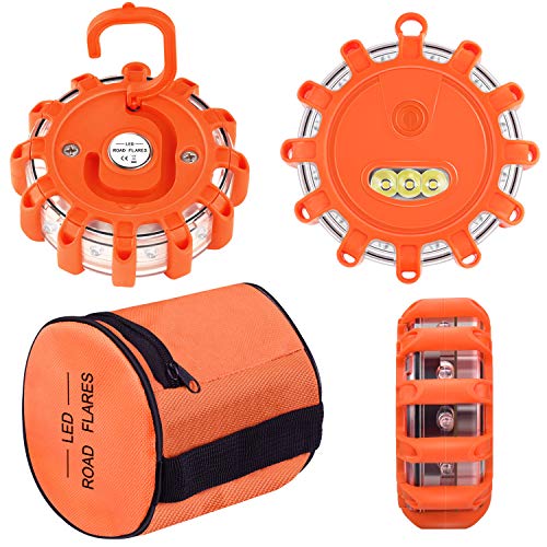Vancle LED Road Flares Flashing Warning Light Roadside Flare Emergency Disc Beacon Kit, Magnetic Base with Hook for Car or Boat (Batteries Not Included) (set of 3)