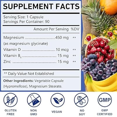 OMOGS High Absorption Magnesium Glycinate, for Supporting Sleep, Muscle Relaxation, Heart Health & Bone Health, Gluten Free, Non-GMO, 90 Vegetarian Capsules
