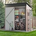 Aoxun 5x2.7 FT Outdoor Metal Storage Shed - Durable Water-Resistant Galvanized Steel, Sloping Roof Design, Lockable Door - Ideal for Tool Storage on Lawn, Patio & Backyard (Brown)